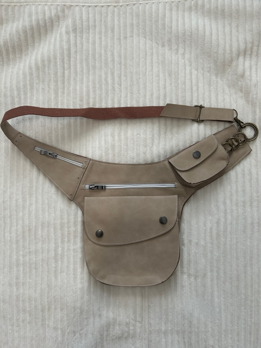 Taupe Faux Leather Crossbody Utility Belt Bag
